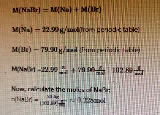 A 23.5 g sample of NaBr was placed in a 500.0 mL volumetric