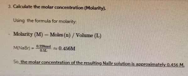 A 23.5 g sample of NaBr was placed in a 500.0 mL volumetric