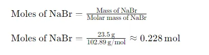 A 23.5 g sample of NaBr was placed in a 500.0 mL volumetric