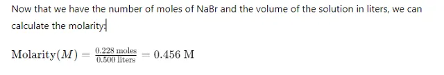 A 23.5 g sample of NaBr was placed in a 500.0 mL volumetric