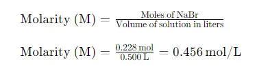 A 23.5 g sample of NaBr was placed in a 500.0 mL volumetric