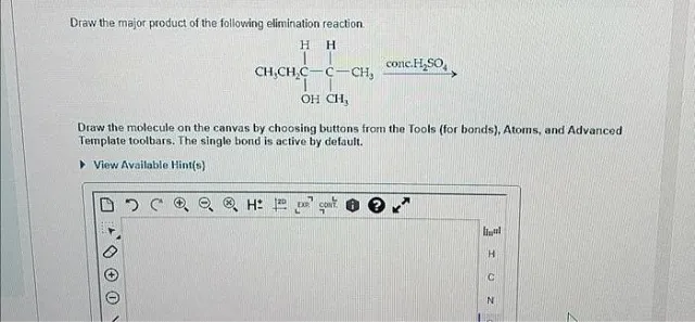 Draw the major product of the following elimination reaction