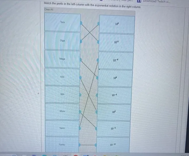 Match the prefix in the left column with the exponential