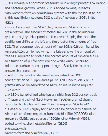 Sulfur dioxide is a common preservative in wine; it preven